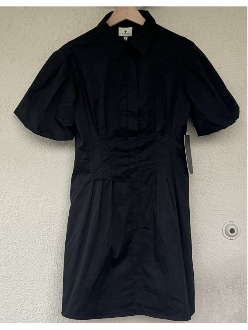 Tuckernuck Black Mini Delaney Dress Women's S Puff Sleeve A-line Pockets Collar - Picture 4 of 9